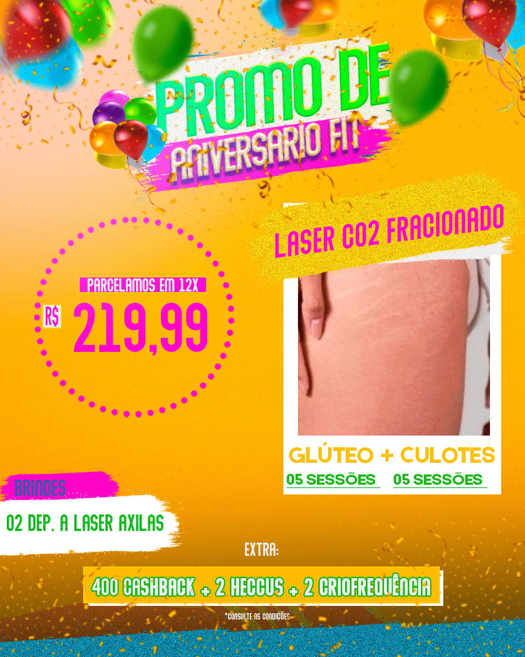 LASER Co2 FRACIONADO 05 SESSÕES ESTRIAS GLÚTEOS + CULOTES